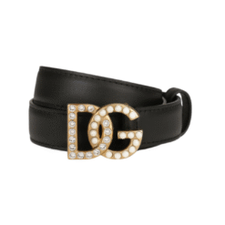 CALFSKIN BELT WITH DG LOGO WITH RHINESTONES AND PEARLS