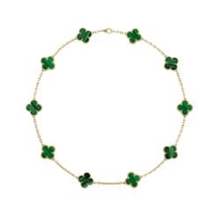 Necklace, 10 Motifs Yellow Gold, Malachite