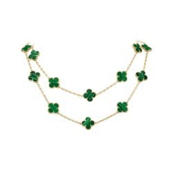 Long Necklace, 20 Motifs Yellow Gold, Malachite