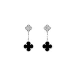 Alhambra Earrings, 2 Motifs White Gold, Onyx
