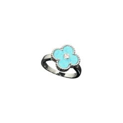 Turquoise and Diamond Vintage Alhambra Ring