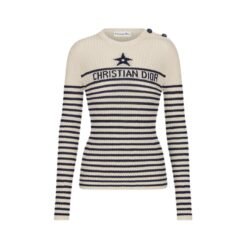 Maglione in cotone ecru/blu navy