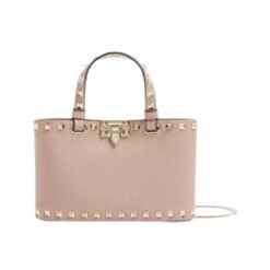 Mini borsa shopping Rockstud in vitello granato